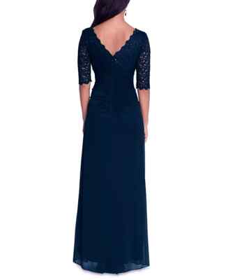 B&A by Betsy and Adam Womens Lace V-Neck Evening Dress Navy 6 B&A by Betsy and Adam Womens Lace V-Neck Evening Dress Navy 6