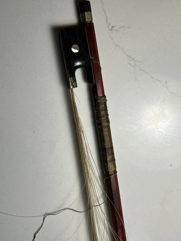 VINTAGE VIOLIN BOW 24" MID CENTURY EBONY MOP FLOWER TRADE MARK - Image 2 of 4