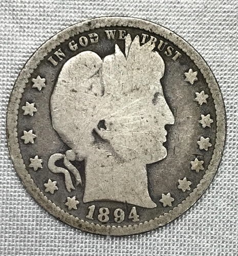 1894 P Barber Quarter Philadelphia mint United States silver 25c coin see pics