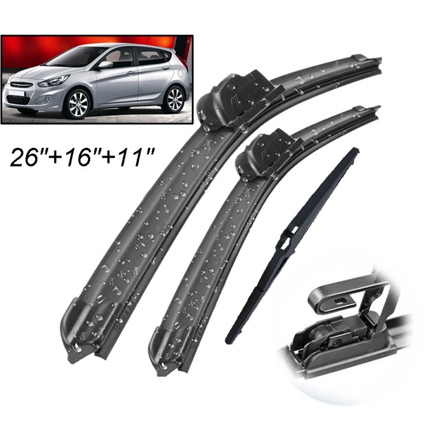 Front Rear Windshield Wiper Blades Set For Hyundai Accent RB Hatchback