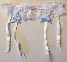 HANKY PANKY Bridal White Blue Madeline Garter Belt 9QB101 M NWT