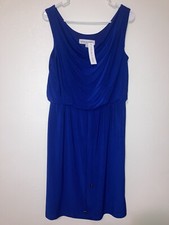 Emma & Michele Royal Blue Mid Length Dress Tie Waist Womens Small NWT