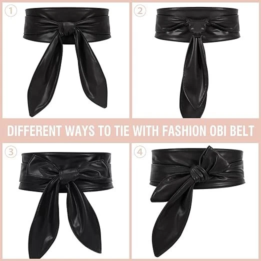Women Pure Genuine Obi Belt Leather Wide Waistband Self Tie Waist Band Ladies - Image 2 of 4