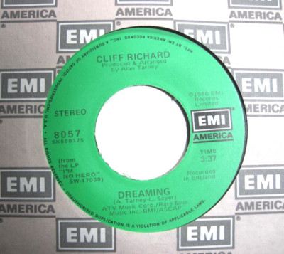 CLIFF RICHARD * 45 * Dreaming * 1980 * UNPLAYED MINT ! * USA ORIGINAL w Sleeve