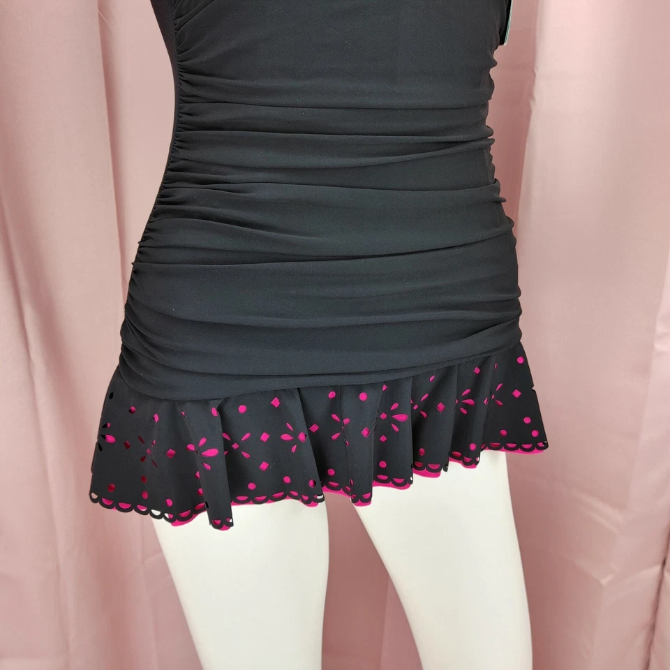 Vestido de baño Profile by Gottex para mujer negro y rosa acanalado de una pieza 8 nuevo con etiquetas Foto 3 de 4