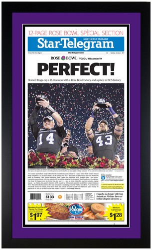 2011 Rose Bowl Champions TCU Horned Frogs Newspaper Reprint Matted & Framed!