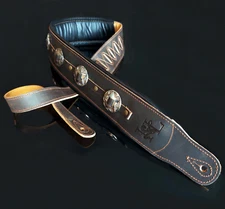 Iconic Premium Conchos 3.25" Wide Leather Padded Brown Guitar or Bass Strap