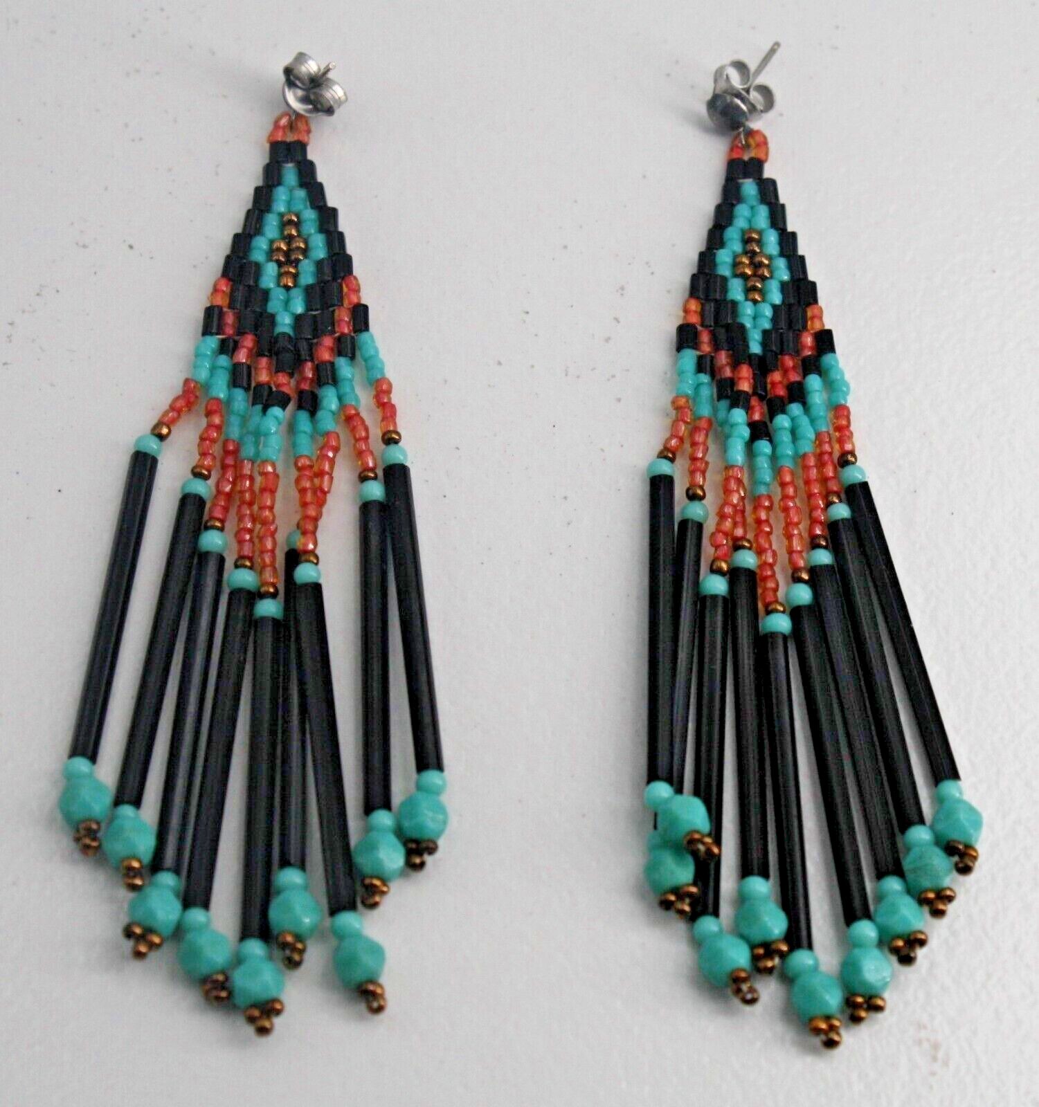 Silvertone Alloy Dangle Geometric Pattern Glass S… - image 2