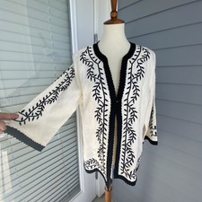 Linea Loiuse Dell`olo Women L Cardigan Blazer Long Sleeve White Linen Embroidery
