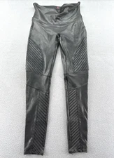Spanx Leggings Womens L Black Faux Leather Moto Slimming Shapewear Stretch