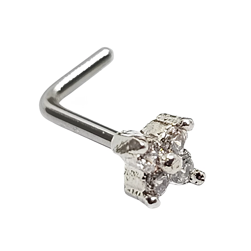 Nariz Stud Flower 4 Cubic Zirconia CZ 20g (0,8 mm) 316L Acero L Curvado Body ... - Imagen 3 de 4