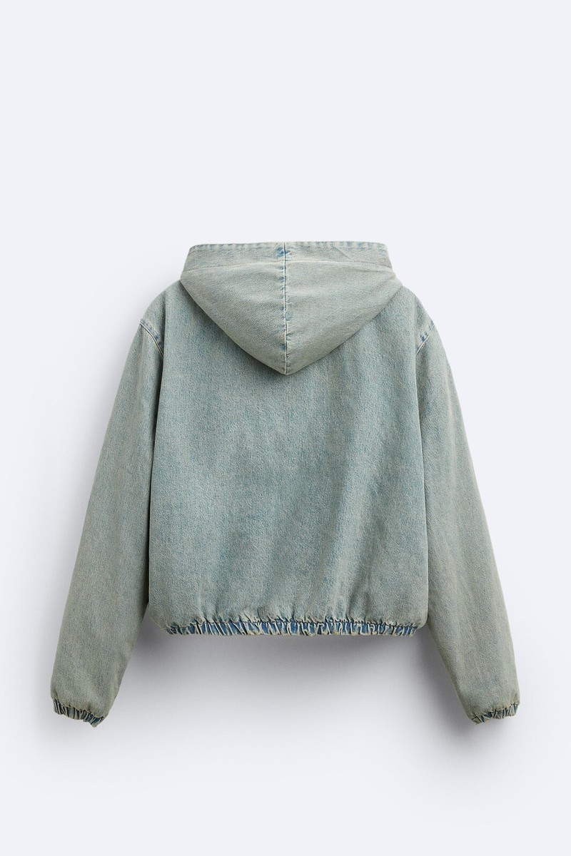 New Zara Hoodie Faux Fur Denim Jacket 0840/410 Blue S coat