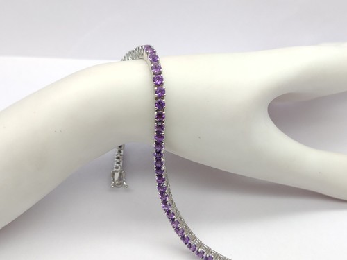 Natural Moissanite, Peridot & Amethyst, Tennis Bracelet, Fine Silver Jewellery. - Picture 5 of 34