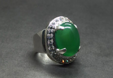 Natural Yemeni Green Aqeeq Sterling Silver 925 Handmade Agate Women Elegent Ring