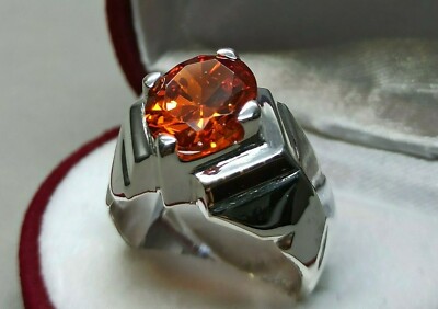 Ovalschliff 5 kt tiefroter Zirkon Sterlingsilber 925 Handarbeit Zirkon Herren Stern Ring