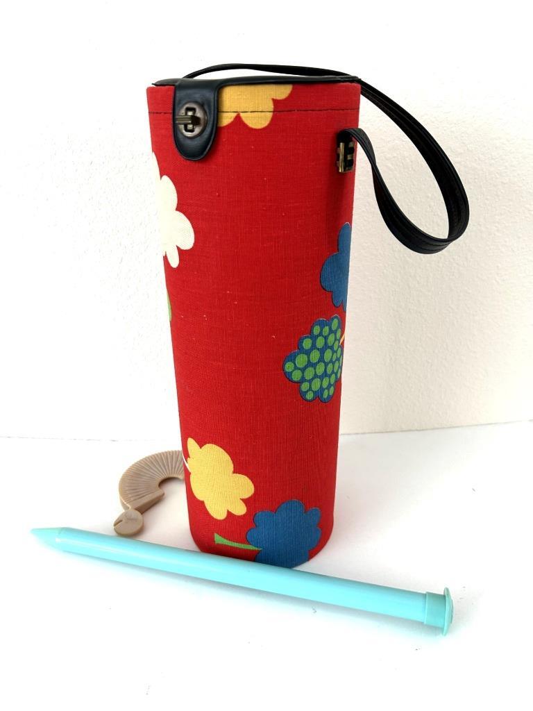 Vintage 1970s knitting needle case tote flower power cylindrical