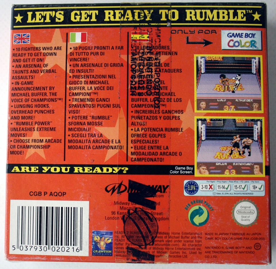 NINTENDO 1999 GAME BOY COLOR READY 2 RUMBLE BOXING GAME MIDWAY NORTEC SEAL NEW ! - Image 2 of 4