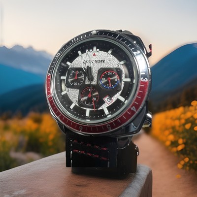 SALE ,AOCASDIY Chronograph date classic design, black and red bezel,45mm,WR30￼