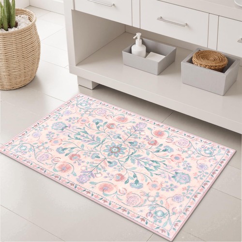 Bath Mats for Bathroom Pink Floral Bathroom Rug Soft Plush Machine Washable B... - Picture 7 of 7
