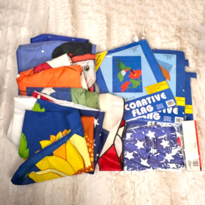 Lot of 12 Seasonal Decorative House/Garden Flags + Patriotic Windsock Christmas