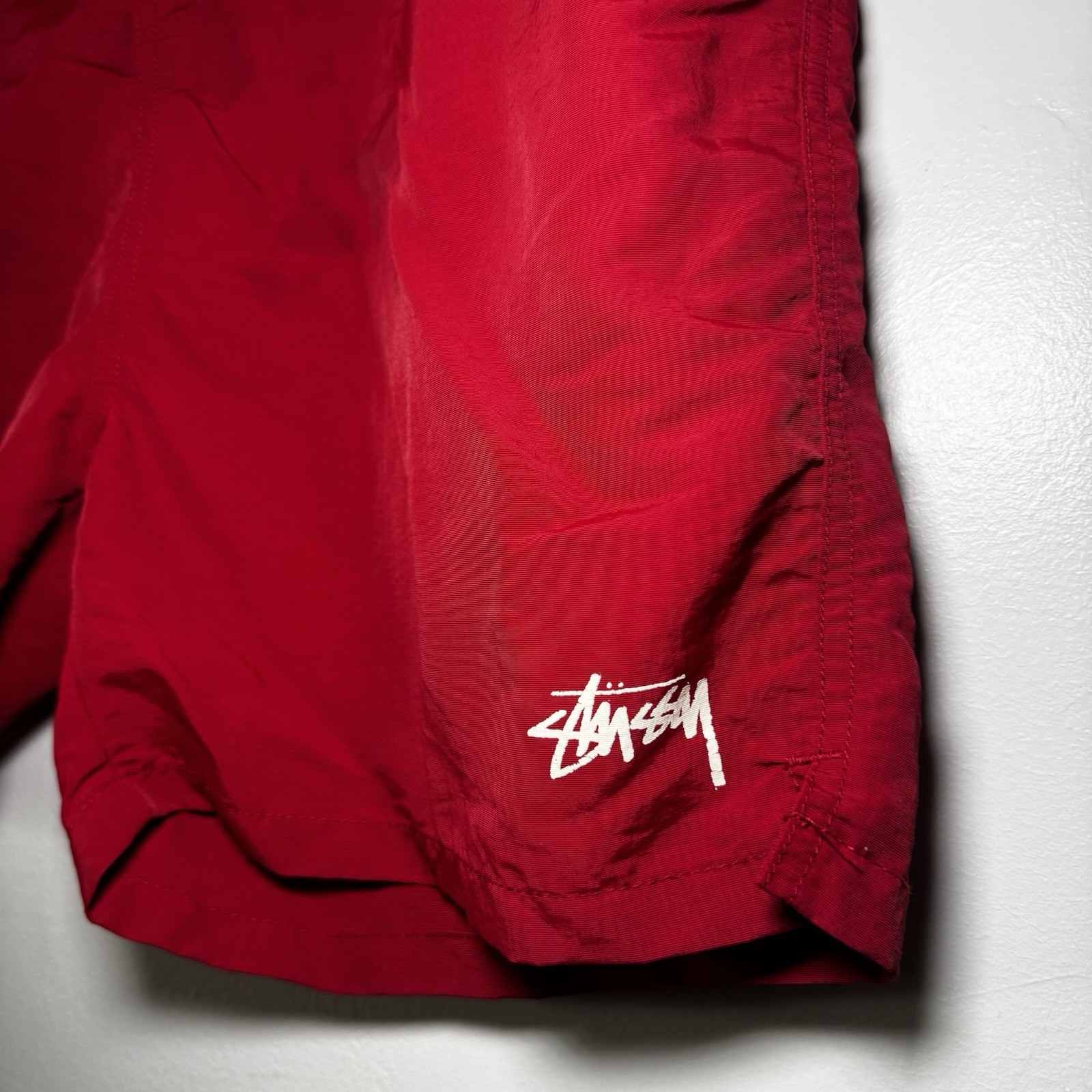Stussy Brick Red Nylon Athletic Shorts Men's Size XL Elastic Waist Logo thumbnail 2