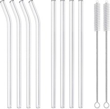 10-Piece Reusable Glass Drinking Straws - 10" X 10 Mm - Smoothie Straws for Milk
