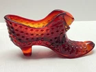 New ListingVTG Fenton Amberina Cat Head Hobnail Slipper Glass Shoe Cadmium Glow FREE SHIP