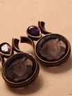 Amethyst Cabochon Carved Cameo Woman &Teardrop Amethyst Extasia Signed Earrings — photo 2