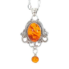Vintage 925 Sterling Silver Bali Beadwork Natural Honey Baltic Amber Necklace