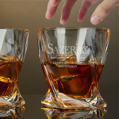 Custom Engraved Sazerac Rye Whiskey Glass   10 oz Twisted Rocks Glass