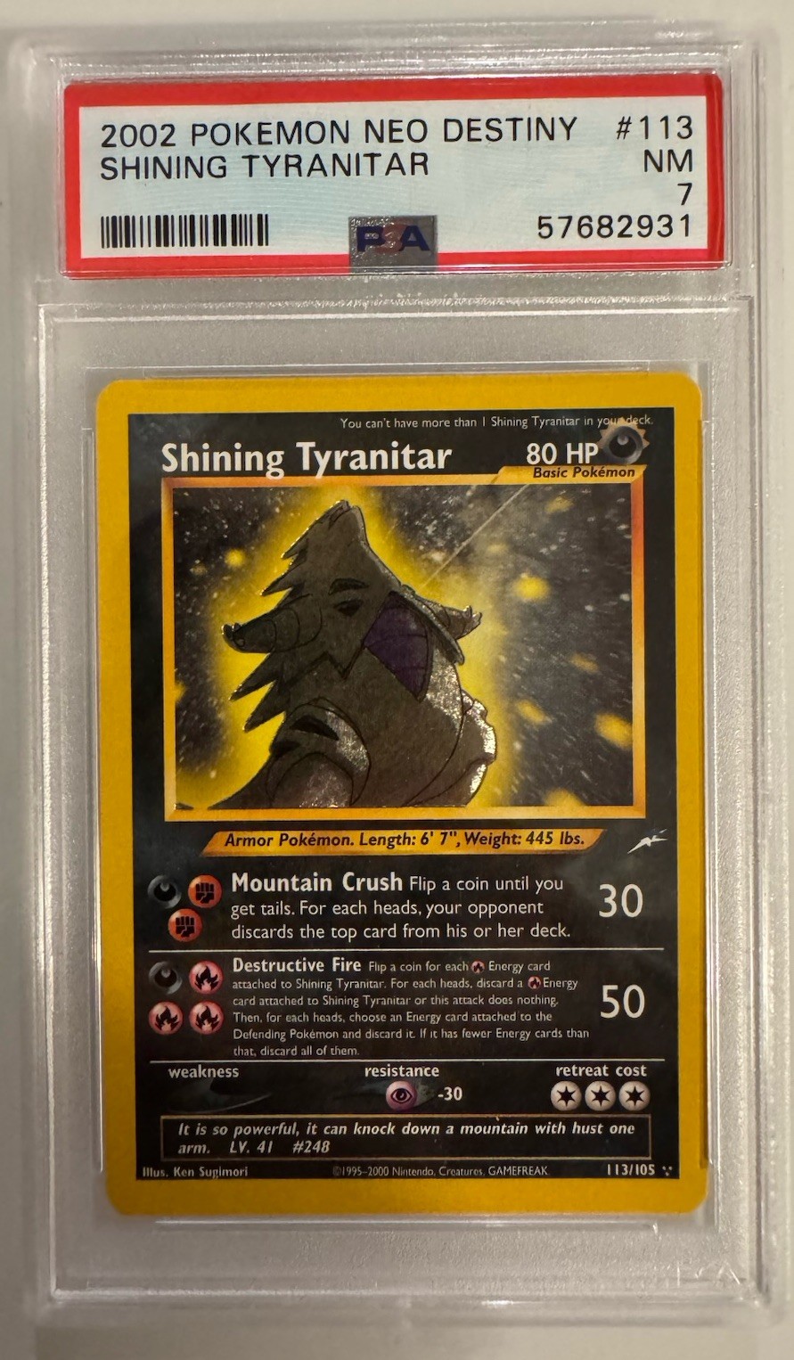 2002 SHINING TYRANITAR 113/105 NEO DESTINY POKEMON PSA 7 VINTAGE WOTC