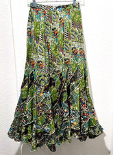 NWT Vtg Fairy Grunge Midi Skirt Print Whimsigoth Sz S Ruffle Dark Green Floral