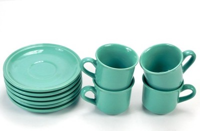 Vintage 1970s Yugoslavian Soviet Era KIL Teal Turquoise Porcelain Coffee Tea Set