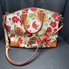 Dooney Bourke Rose Garden Floral Dome Satchel Leather Trim Crossbody Bag Purse