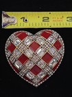 New Heidi Daus Heart Red Enamel & Clear Crystals Checkered Pattern Pin Brooch — photo 7