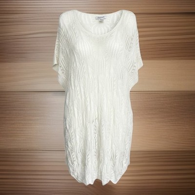 Cream Knit Lace Look off white crochet Swim cover up tunic one size Beach Dress