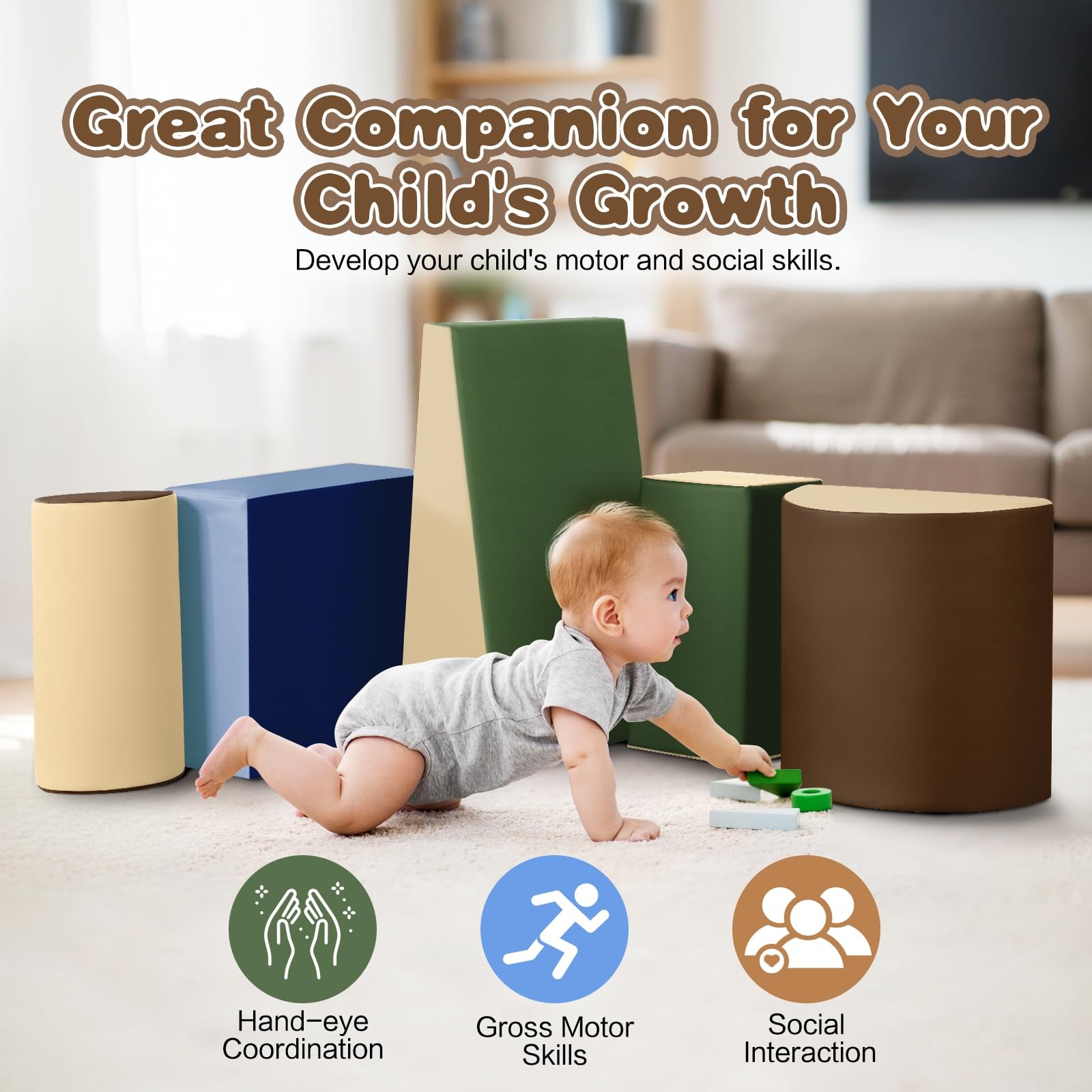 Toddler Climbing Toys Indoor: 5-Piece Soft PU Leather Baby Climbing Blocks - ...
