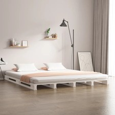 WALPLUS White Solid Wood Pallet Bed 140x200 cm Wooden Mattress Base