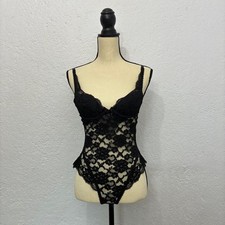 Vintage Victoria s Secret gold label Black floral mesh lace bodysuit 32b