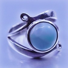 Size 5, vintage Sterling 925 silver handmade ring with Larimar