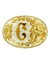 Crumrine Western Belt Buckle Floral Oval Initial Gold Silver C339