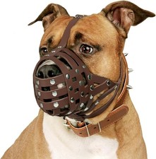 CollarDirect Pitbull Dog Muzzle Leather Amstaff Muzzles Staffordshire Terrier Se