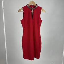 Guess Red Vintage Stretch Body Con W/beaded Neckline Size S/M (6?)  24” Waist