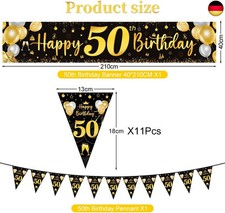 Fesnova Geburtstagsgirlande 50 - Blau & Silber Banner - Für 50. Geburtstag Deko - 18-teilig