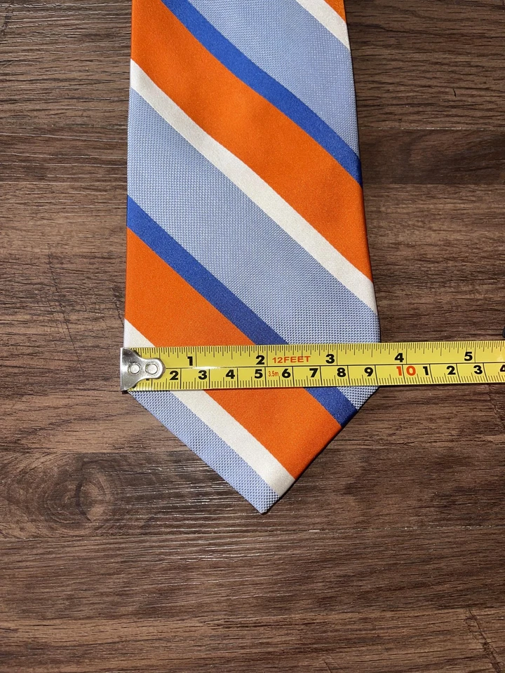 Corbata Tommy Hilfiger Para Hombre Seda Naranja Azul Rayas Diagonal Hecha en EE. UU. Foto 2 de 4