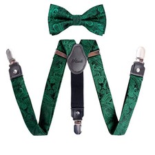 Boys Adjustable Paisley Pre-tied Bow Tie and Elastic Y Shape 3-Clips Suspende...