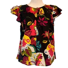 Velvet by Graham & Spencer NEW Floral Tropical Top Womens Small Flutter Sleeve