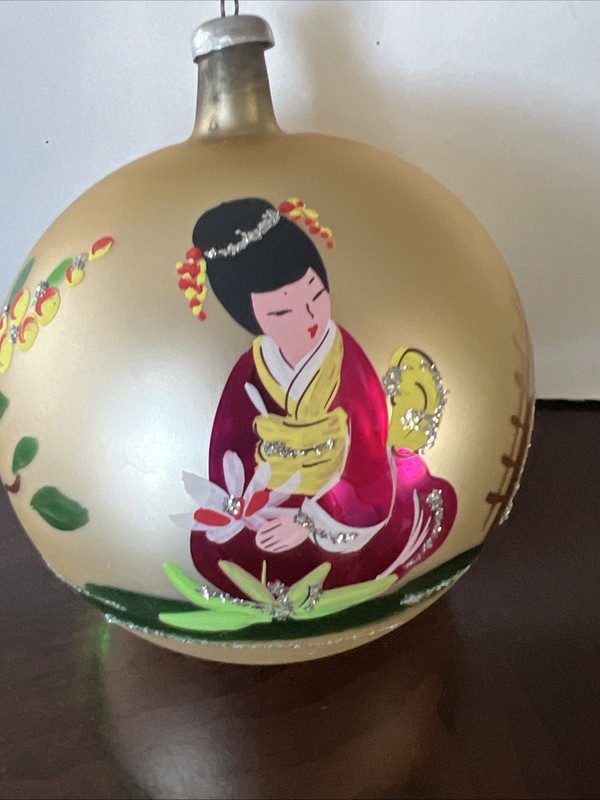 Vintage Oriental Christmas Glass Ornament - Hand Painted- made In Italy