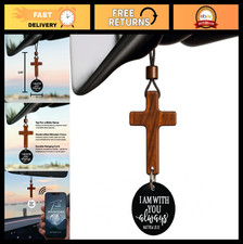 Daily Bible Verse Rearview Mirror Cross Ornament - Scripture Car Charm, "I Am wi