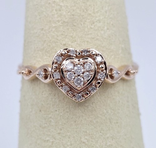 IKS 10K Rose Gold Heart Diamond Cluster Halo Promise Engagement Ring Size 7.25